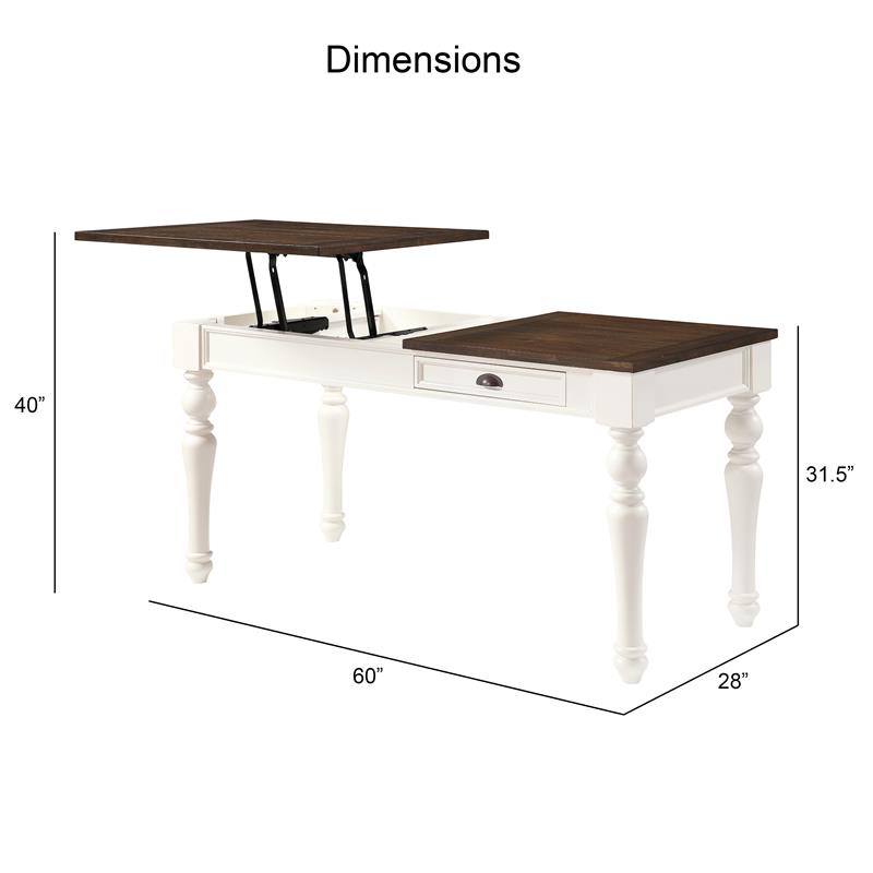 Pemberly Row Farmhouse Two-tone Ivory and Mocha Wood Lift-top Home Office Desk