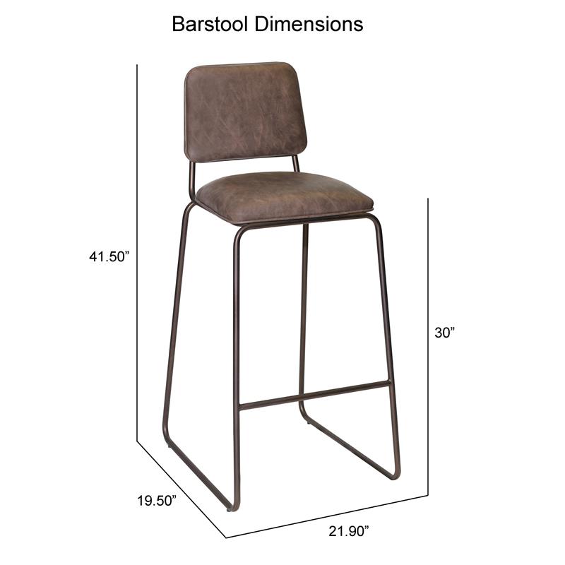 Pemberly Row Metal Bar Stool with Cocoa Brown Faux Leather Seat
