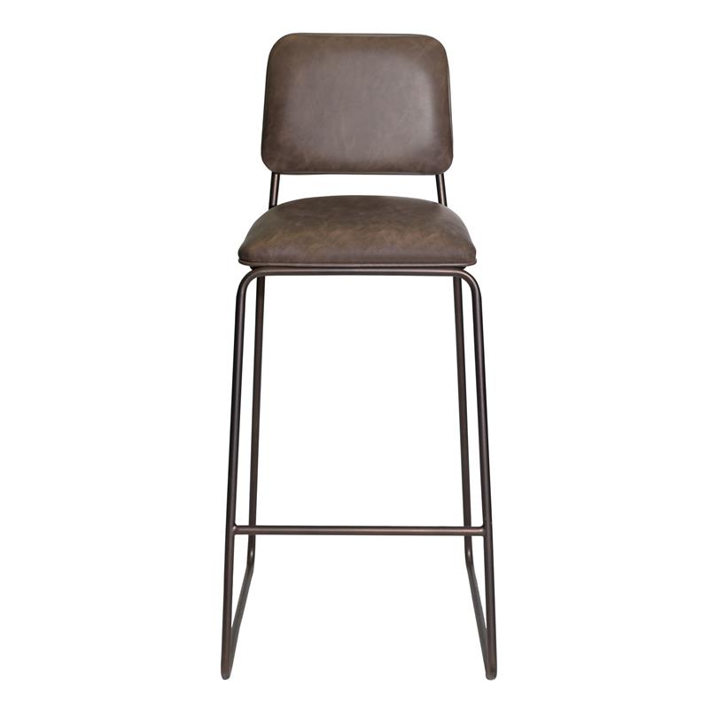 Pemberly Row Metal Bar Stool with Cocoa Brown Faux Leather Seat