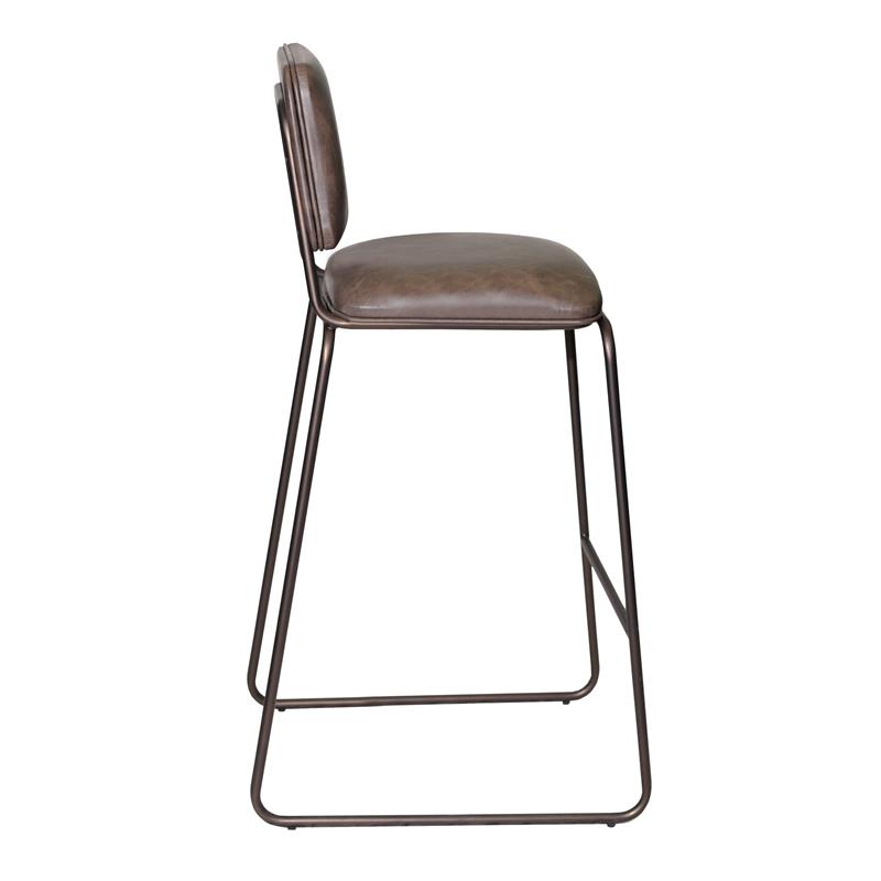 Pemberly Row Metal Bar Stool with Cocoa Brown Faux Leather Seat