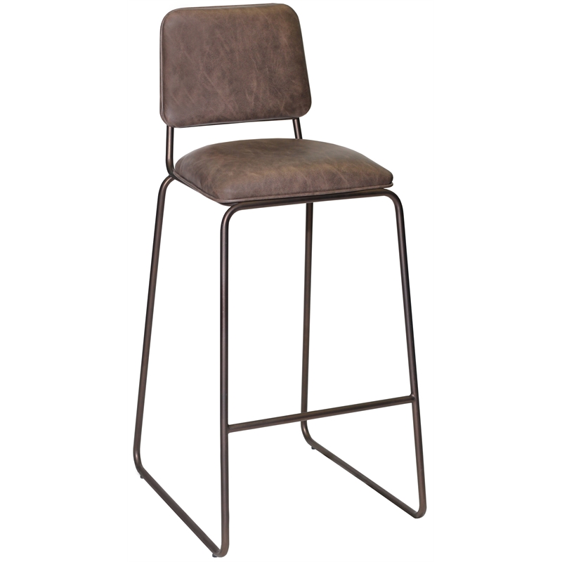Pemberly Row Metal Bar Stool with Cocoa Brown Faux Leather Seat