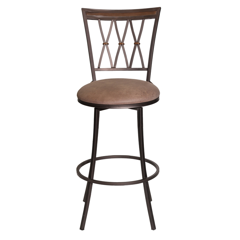 Pemberly Row Swivel Metal Barstool with Camel Brown Microsuede Seat