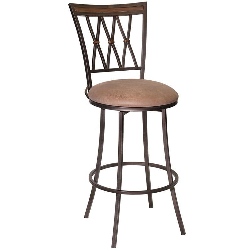 Pemberly Row Swivel Metal Barstool with Camel Brown Microsuede Seat