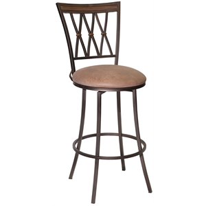 Pemberly Row Swivel Metal Barstool with Camel Brown Microsuede Seat