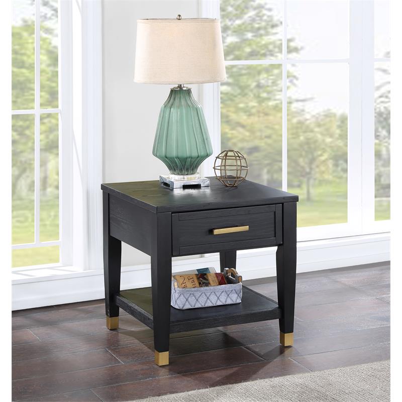 Pemberly Row Contemporary Rubbed Charcoal Wood 1-drawer End Table