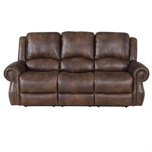 Pemberly Row Contemporary Saddle Brown Faux Leather Reclining Sofa
