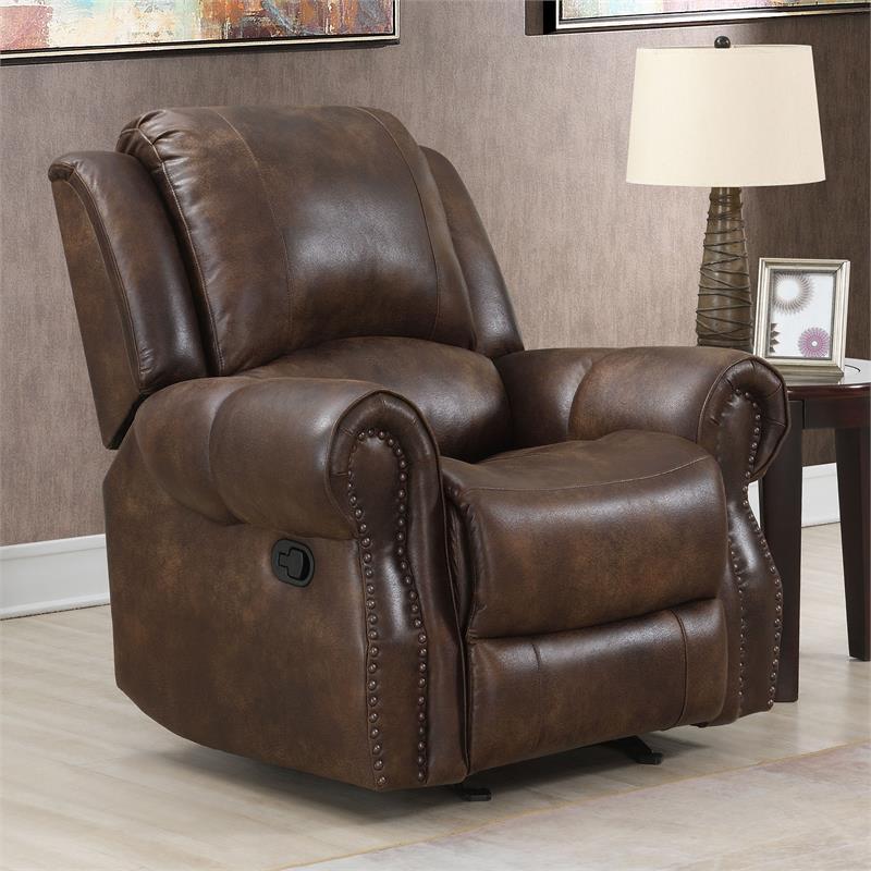 Pemberly Row Contemporary Saddle Brown Faux Leather 3-piece Motion Set
