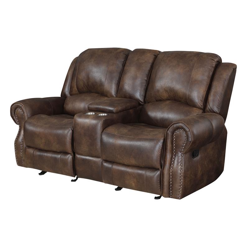 Pemberly Row Contemporary Saddle Brown Faux Leather 3-piece Motion Set