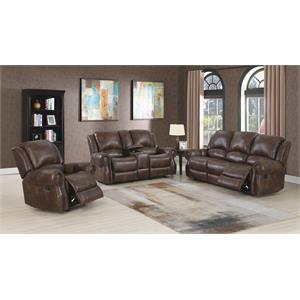 Pemberly Row Contemporary Saddle Brown Faux Leather 3-piece Motion Set