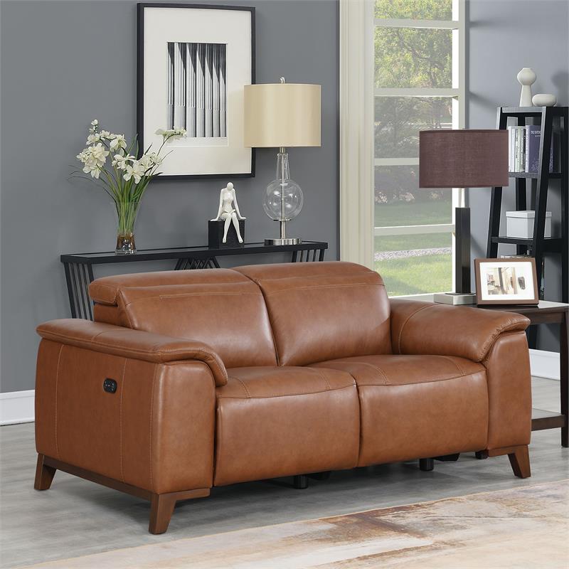 Pemberly Row Coach Brown Top Grain Leather 3-piece Power Reclining Set