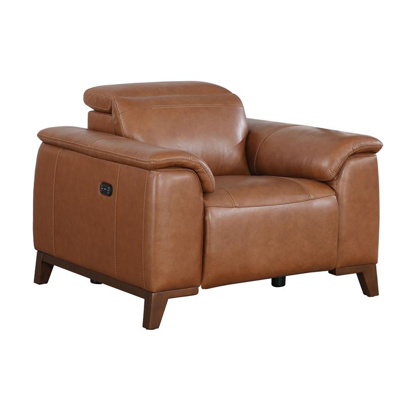 Pemberly Row Coach Brown Top Grain Leather 3-piece Power Reclining Set