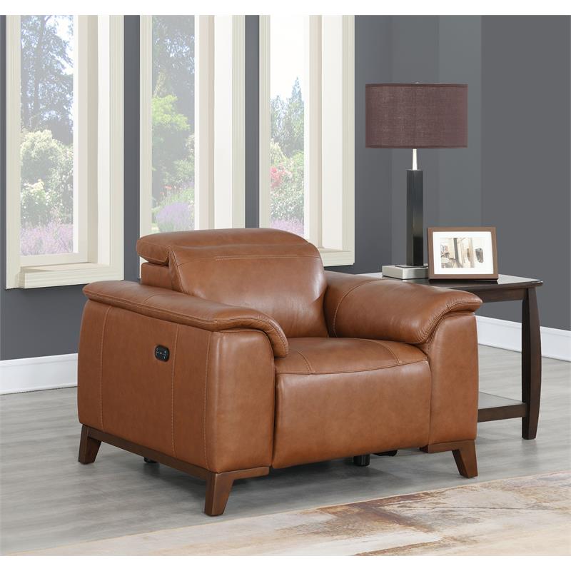Pemberly Row Coach Brown Top Grain Leather 3-piece Power Reclining Set