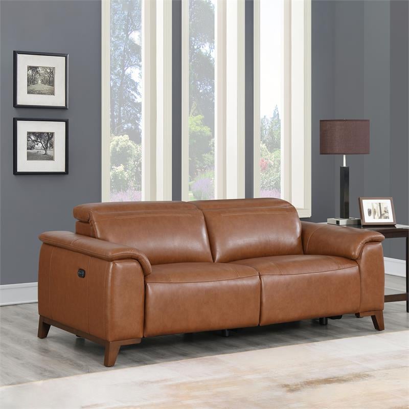 Pemberly Row Coach Brown Top Grain Leather 3-piece Power Reclining Set