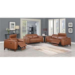 Pemberly Row Coach Brown Top Grain Leather 3-piece Power Reclining Set