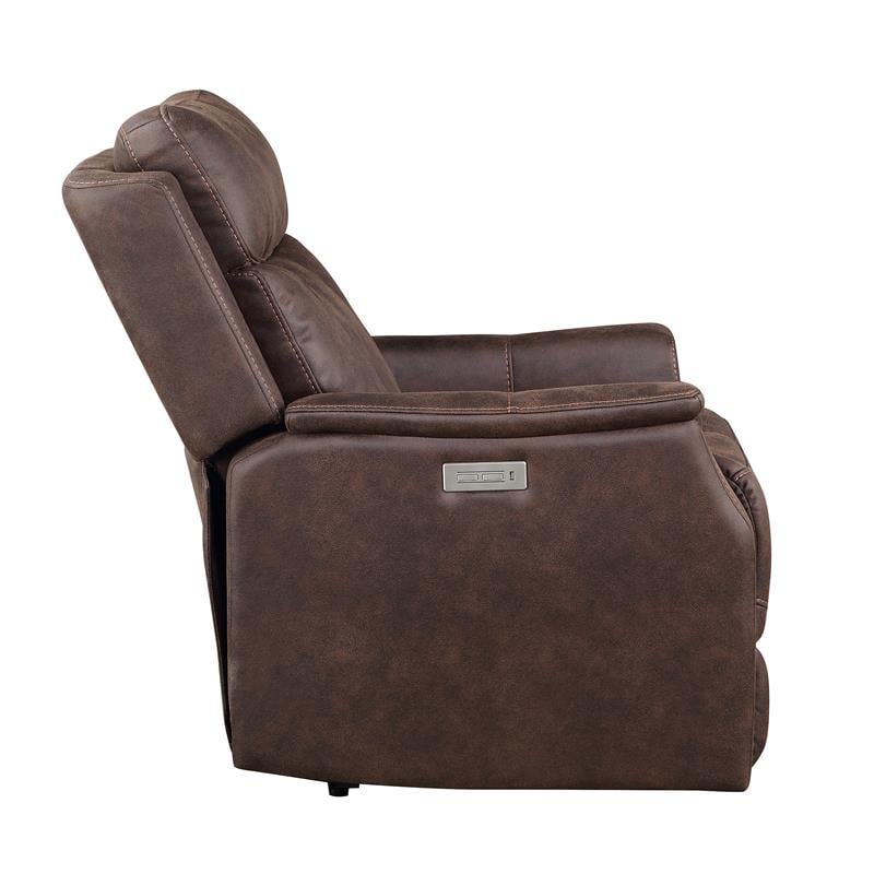 Pemberly Row Contemporary Walnut Brown Faux Leather Dual Power Recliner