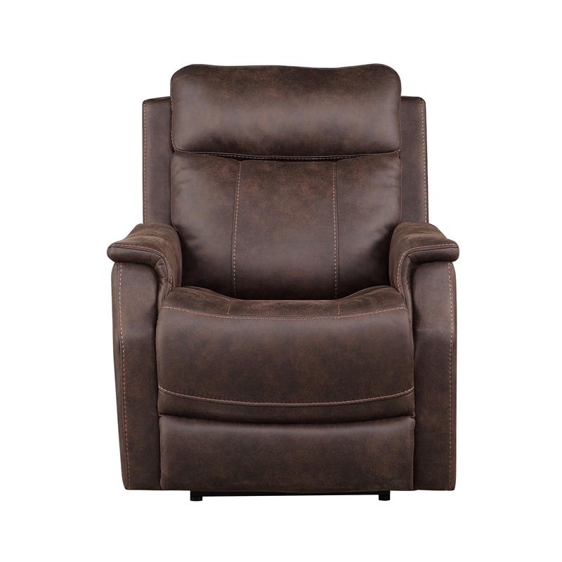 Pemberly Row Contemporary Walnut Brown Faux Leather Dual Power Recliner