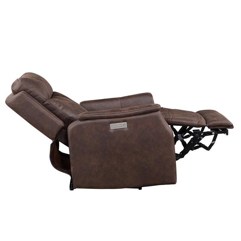 Pemberly Row Contemporary Walnut Brown Faux Leather Dual Power Recliner