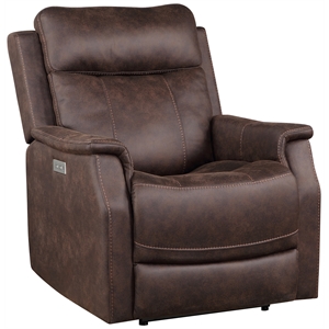 Pemberly Row Contemporary Walnut Brown Faux Leather Dual Power Recliner