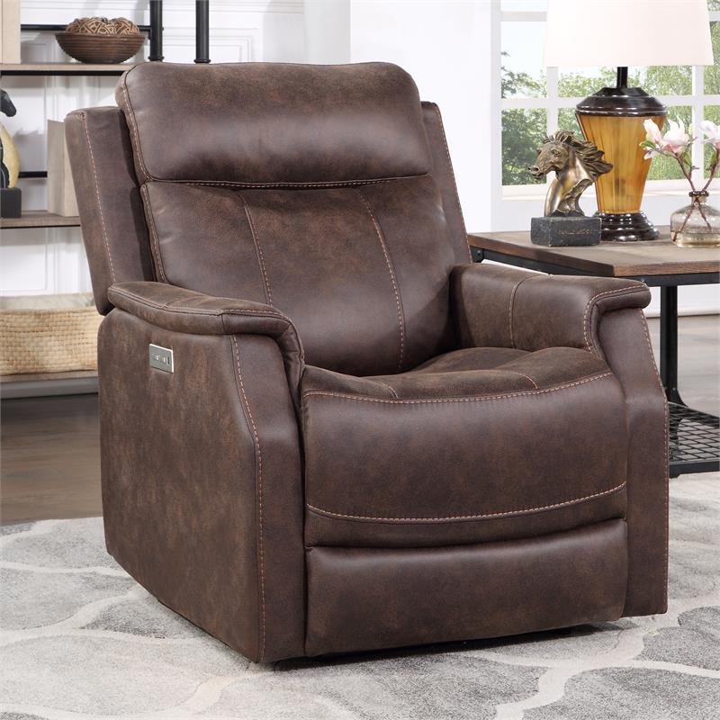 Pemberly Row Walnut Brown Faux Leather 3-piece Dual Power Reclining Set