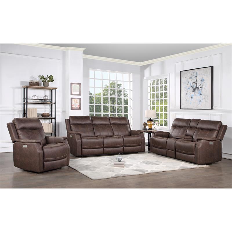Pemberly Row Walnut Brown Faux Leather 3-piece Dual Power Reclining Set