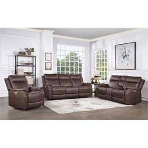 Pemberly Row Walnut Brown Faux Leather 3-piece Dual Power Reclining Set