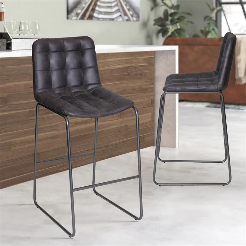 Pemberly Row Dark Gray Metal and Tufted Faux Leather Bar Stool