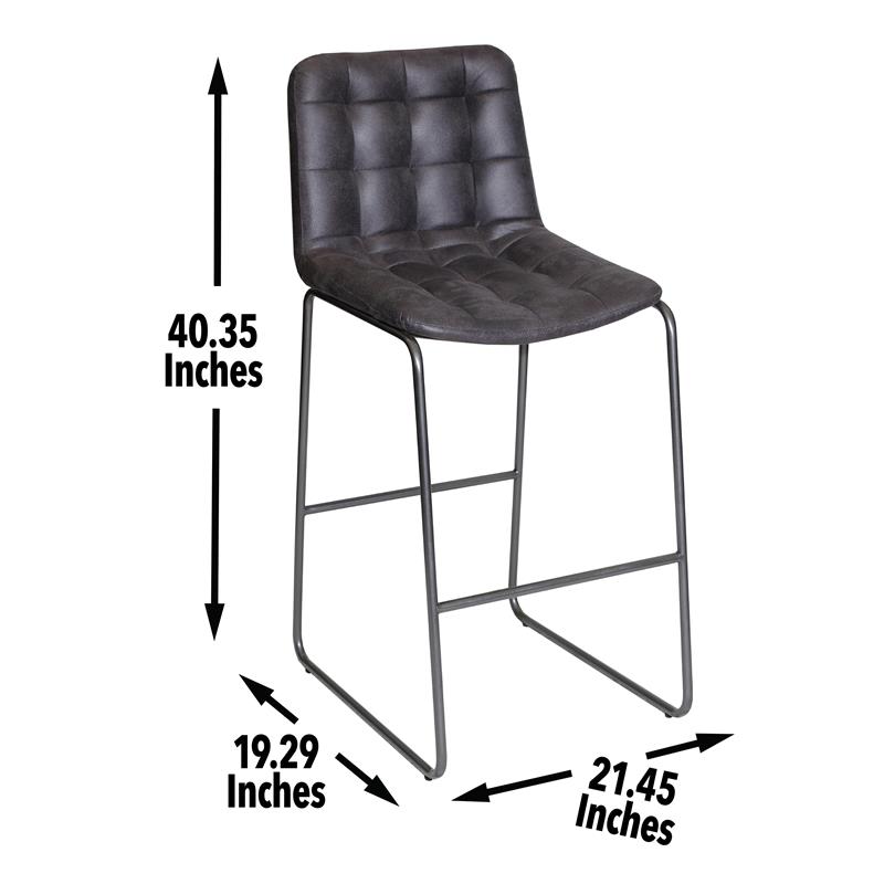 Pemberly Row Dark Gray Metal and Tufted Faux Leather Bar Stool
