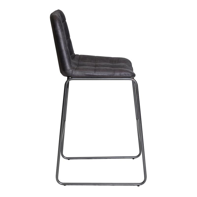 Pemberly Row Dark Gray Metal and Tufted Faux Leather Bar Stool