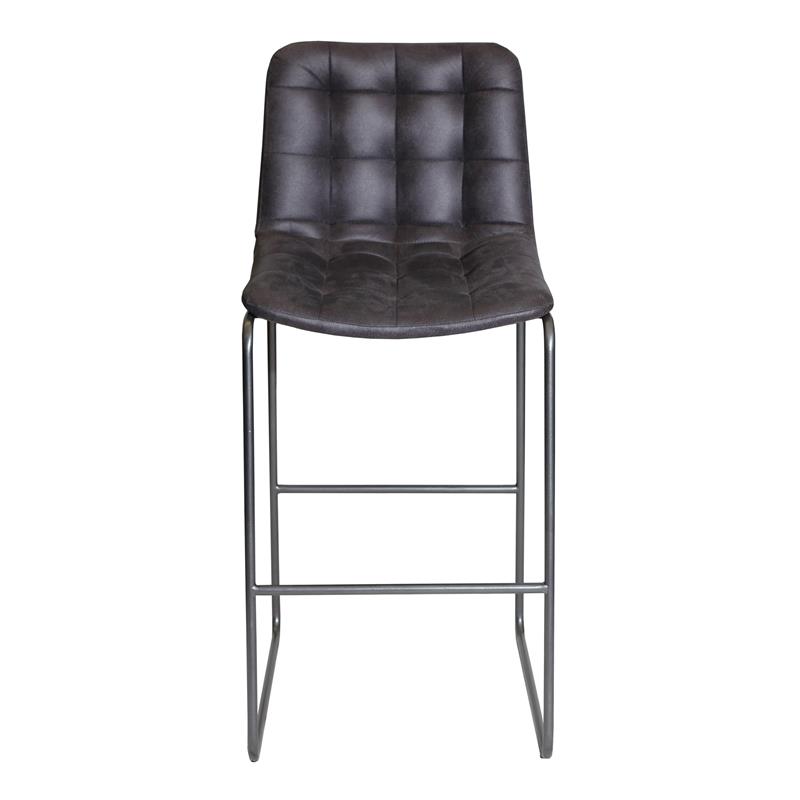 Pemberly Row Dark Gray Metal and Tufted Faux Leather Bar Stool