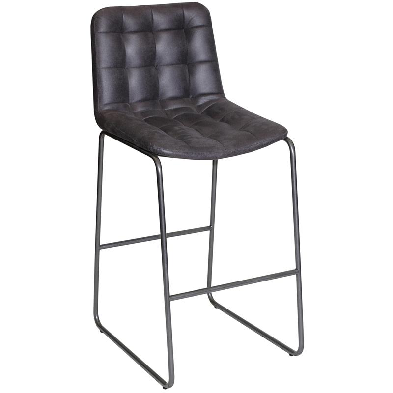 Pemberly Row Dark Gray Metal and Tufted Faux Leather Bar Stool