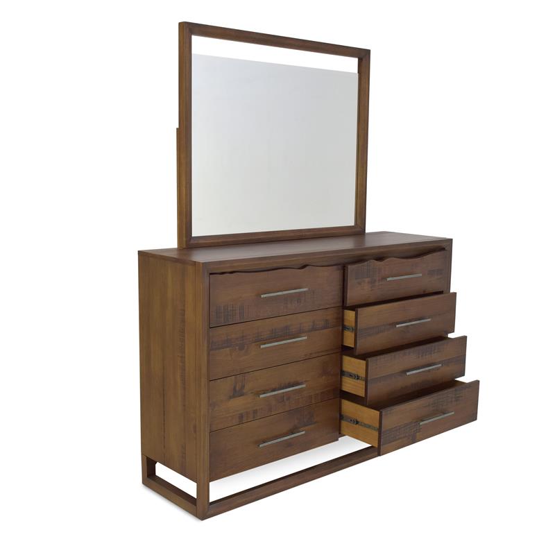 Pemberly Row Contemporary 8-Drawer Mocha Brown Wood Dresser and Mirror