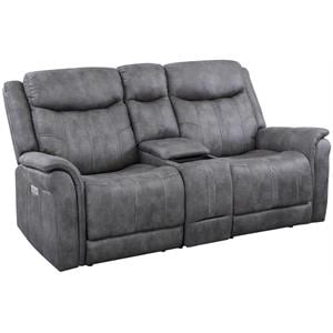 Pemberly Row Traditional Power Console Loveseat Stone Faux Suede Fabric