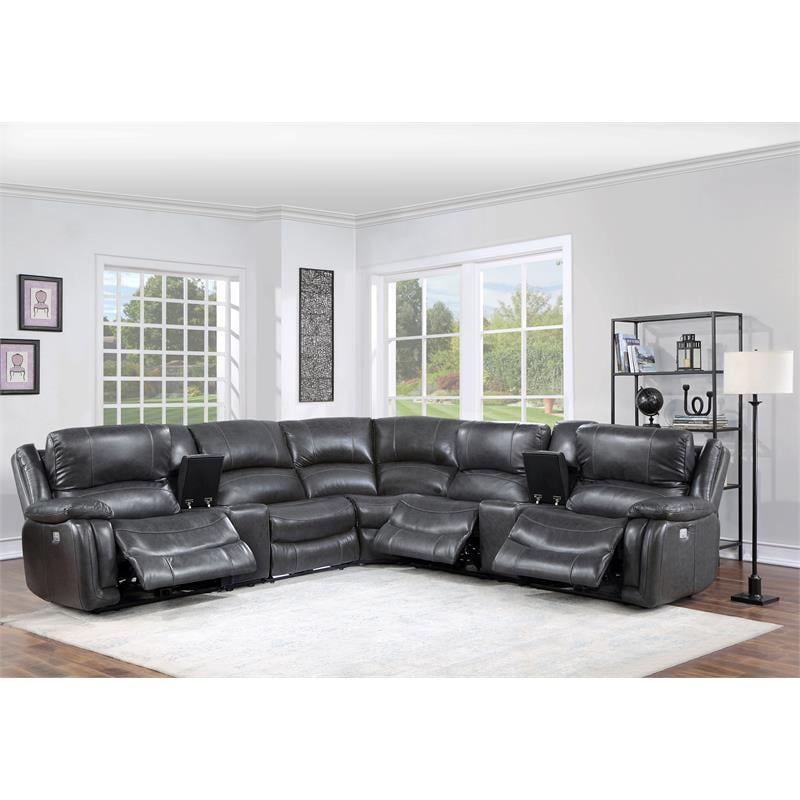 Pemberly Row 7 Piece Charcoal Leather Power Reclining Sectional