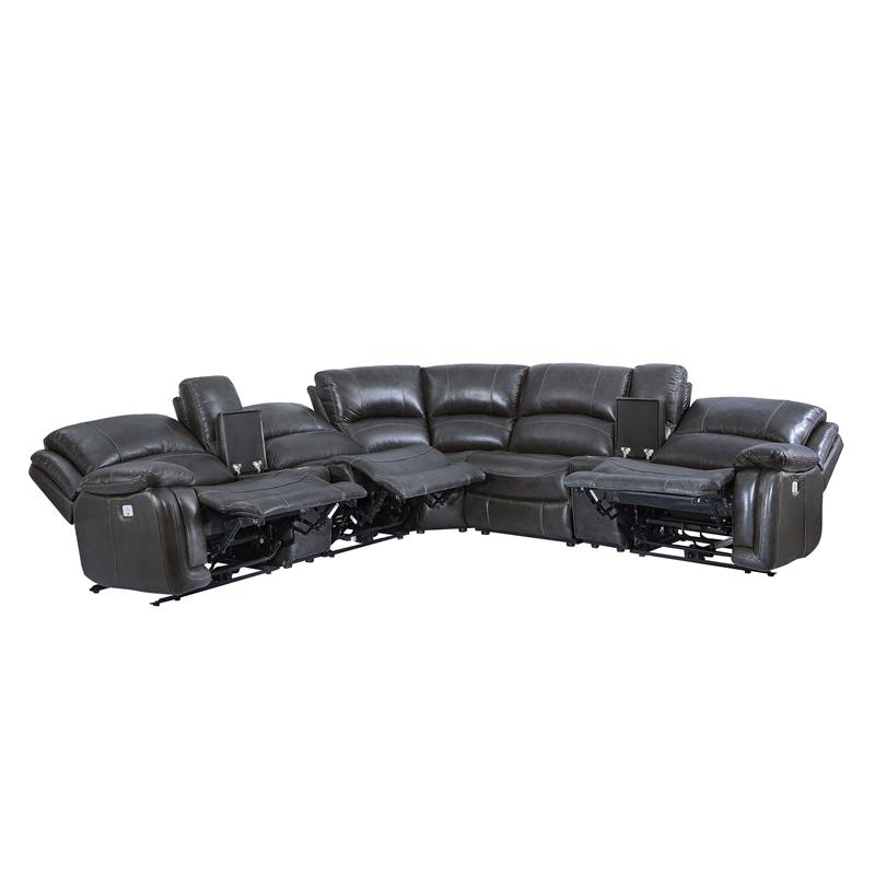 Pemberly Row 7 Piece Charcoal Leather Power Reclining Sectional