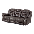 Pemberly Row Brown Faux Leather Dual Power Sofa with/Drop Down Table