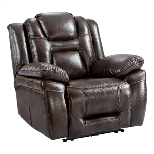 Pemberly Row Transitional Brown Faux Leather Dual Power Recliner