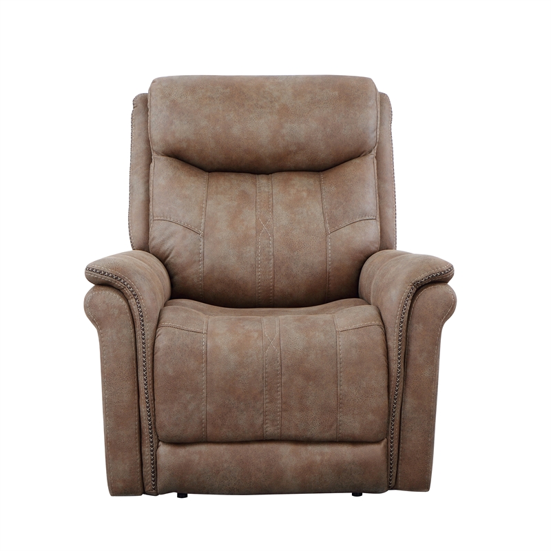 Pemberly Row Camel Brown Polyester Faux Suede Leather Power Recliner