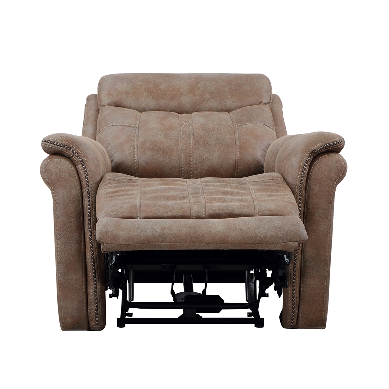 Pemberly Row Camel Brown Polyester Faux Suede Leather Power Recliner