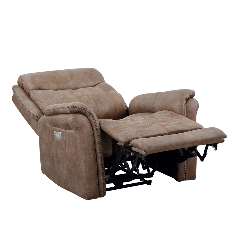 Pemberly Row Camel Brown Polyester Faux Suede Leather Power Recliner