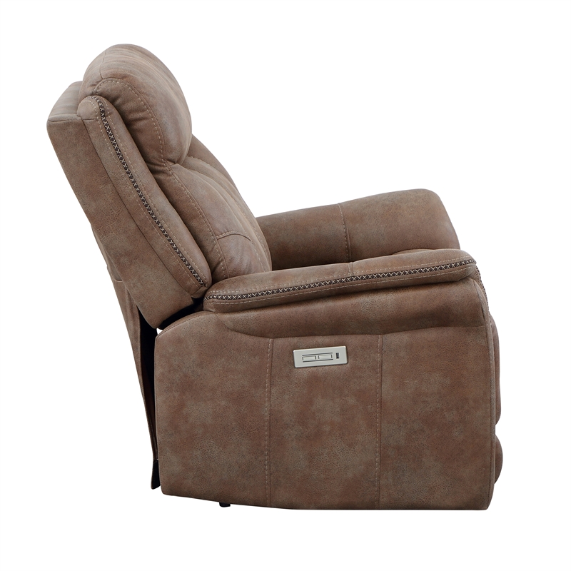 Pemberly Row Camel Brown Polyester Faux Suede Leather Power Recliner