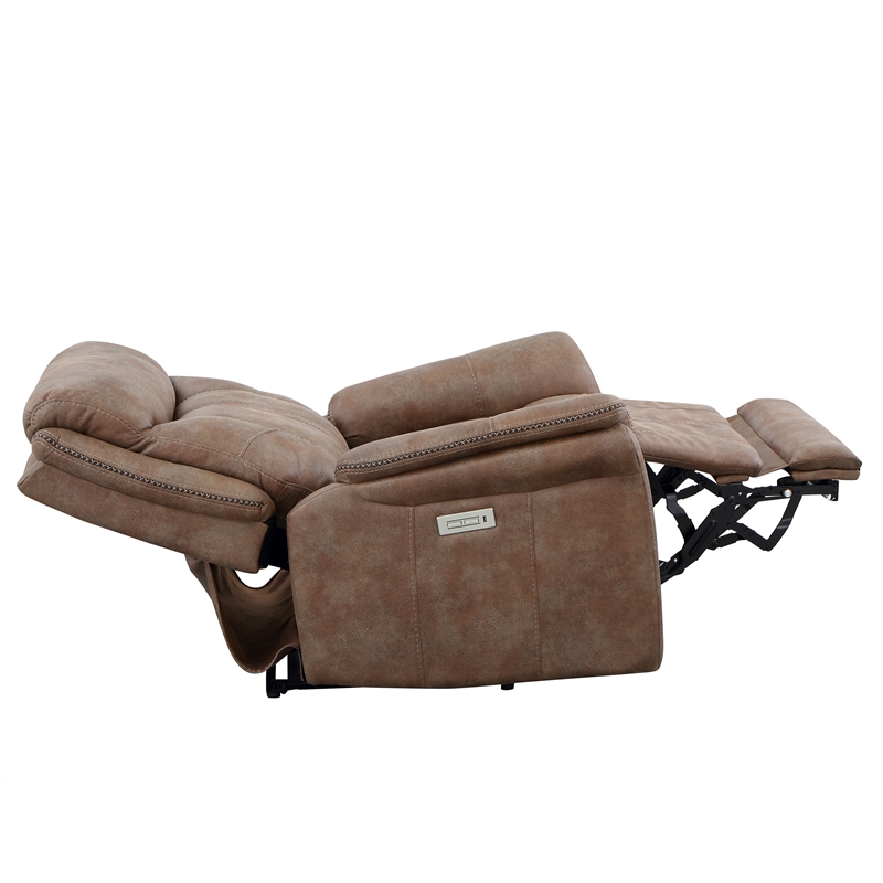 Pemberly Row Camel Brown Polyester Faux Suede Leather Power Recliner