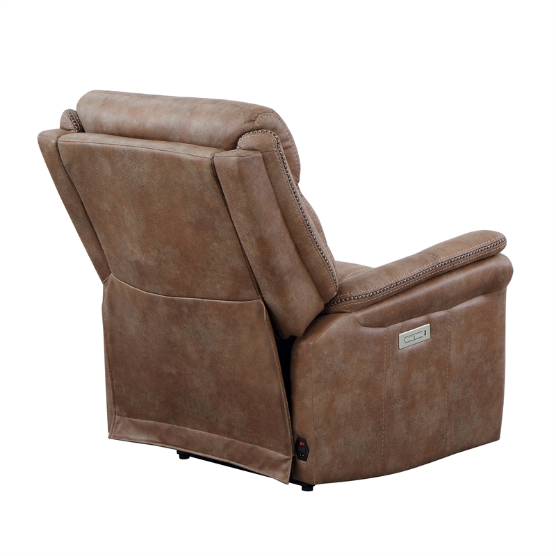 Pemberly Row Camel Brown Polyester Faux Suede Leather Power Recliner