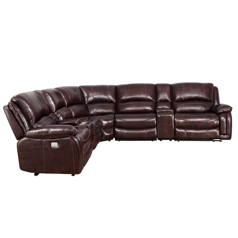 Pemberly Row Brown Leather 7-Piece Power Reclining Sectional