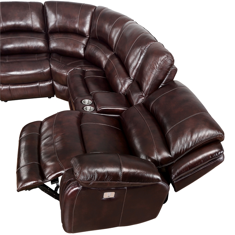 Pemberly Row Brown Leather 7-Piece Power Reclining Sectional