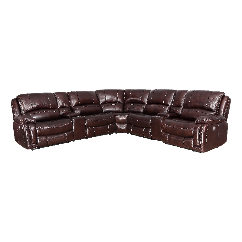 Pemberly Row Brown Leather 7-Piece Power Reclining Sectional