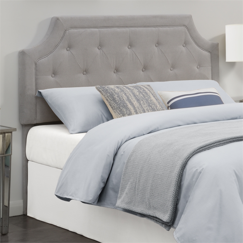 Pemberly Row Gray Microfiber Upholstered Diamond Tufted Queen Headboard