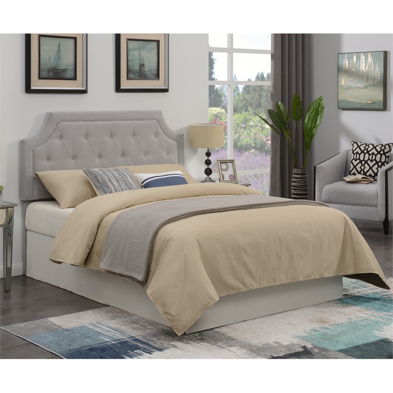 Pemberly Row Gray Microfiber Upholstered Diamond Tufted Queen Headboard