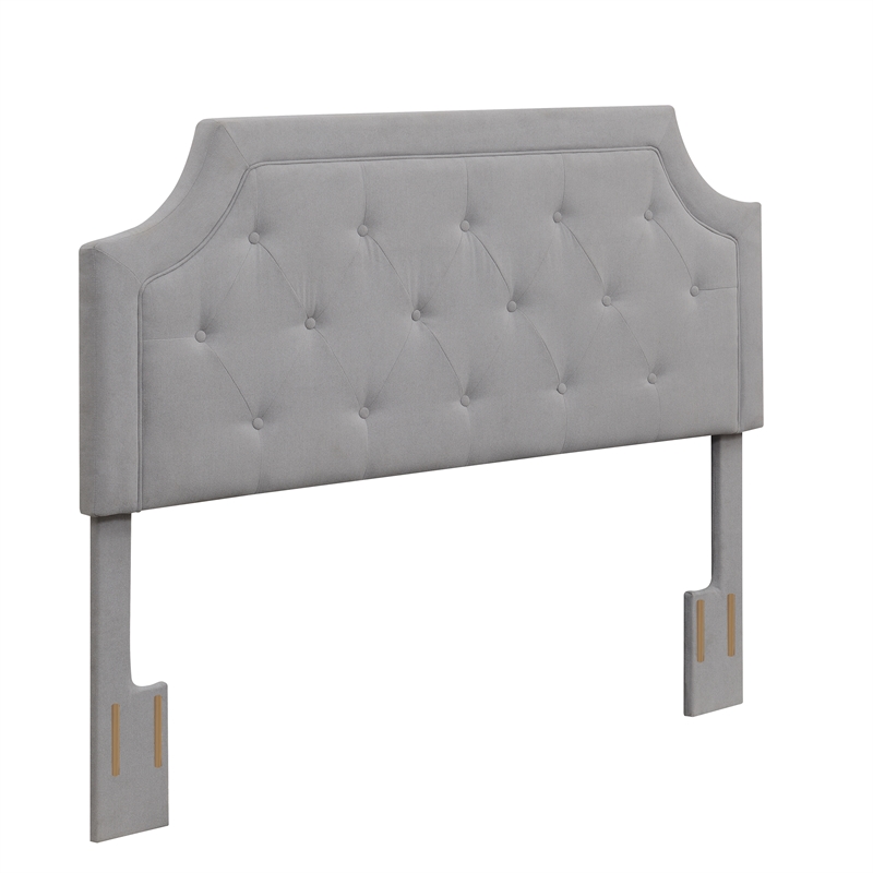 Pemberly Row Gray Microfiber Upholstered Diamond Tufted Queen Headboard
