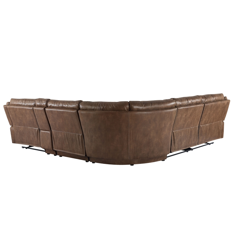 Pemberly Row Cocoa Brown Faux Leather 6-Piece Manual Reclining Sectional