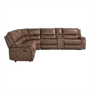 Pemberly Row Cocoa Brown Faux Leather 6-Piece Manual Reclining Sectional